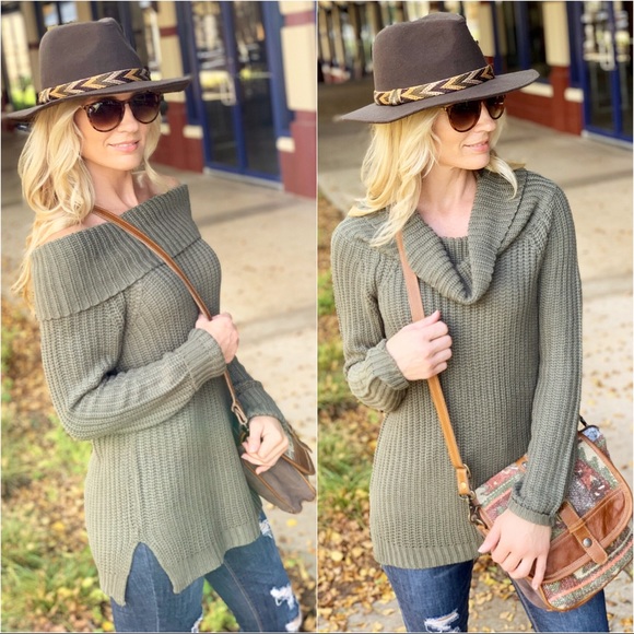 Infinity Raine Sweaters - ✨LAST ONE✨Olive Off Shoulder/Cowl Neck Sweater
